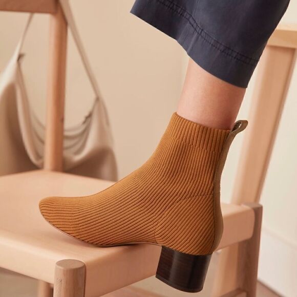 Everlane The Glove Boot Toffee Rib Knit Ankle Sock ReKnit Block Heel New - Picture 4 of 15